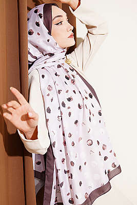 Ebruli Puantiye Desen Şal Bej Kahve - Başörtüsü