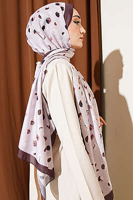 Ebruli Puantiye Desen Şal Bej Kahve - Başörtüsü