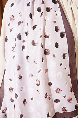 Ebruli Puantiye Desen Şal Bej Kahve - Başörtüsü