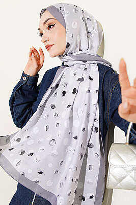 Ebruli Puantiye Desen Şal Gri - ECENUR