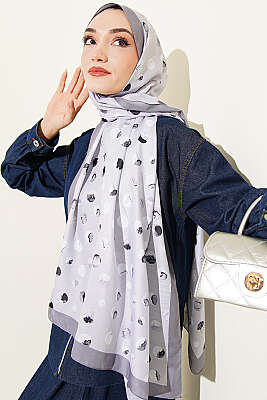 Ebruli Puantiye Desen Şal Gri - Başörtüsü