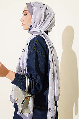 Ebruli Puantiye Desen Şal Gri - Başörtüsü