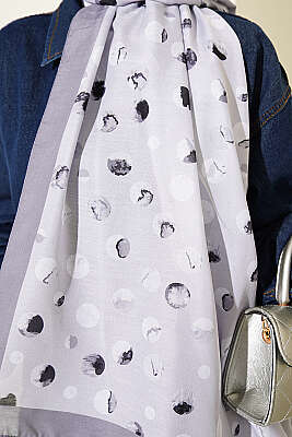 Ebruli Puantiye Desen Şal Gri - Başörtüsü