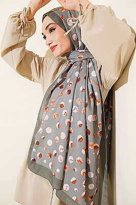 Ebruli Puantiye Desen Şal Haki 