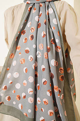 Ebruli Puantiye Desen Şal Haki - Başörtüsü