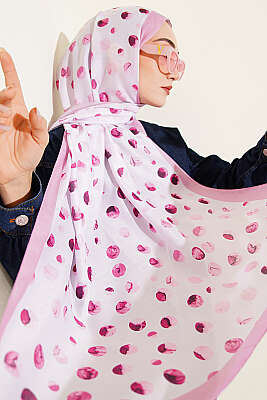 Ebruli Puantiye Desen Şal Pudra - ECENUR