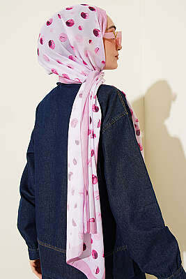Ebruli Puantiye Desen Şal Pudra - Başörtüsü