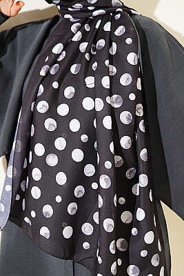 Ebruli Puantiye Desen Şal Siyah - Başörtüsü