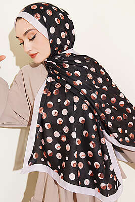 Ebruli Puantiye Desen Şal Siyah Bej 