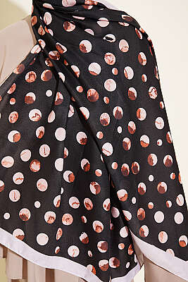 Ebruli Puantiye Desen Şal Siyah Bej - Başörtüsü