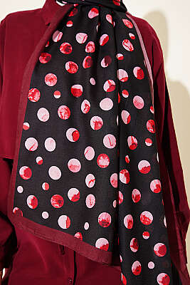 Ebruli Puantiye Desen Şal Siyah Bordo - Başörtüsü