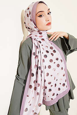 Ebruli Puantiye Desen Şal Vizon 