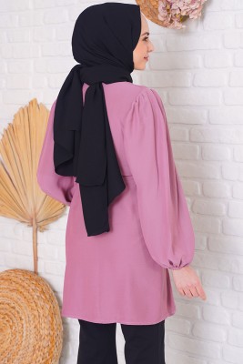 Salaş Model Beli Kuşaklı Magenta Tunik - Tunik