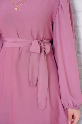 Salaş Model Beli Kuşaklı Magenta Tunik - Tunik