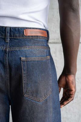 Efektli Baggy Erkek Kot Pantolon Koyu Mavi - Erkek Pantolon