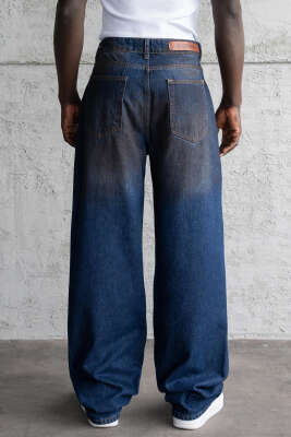 Efektli Baggy Erkek Kot Pantolon Koyu Mavi - Erkek Pantolon