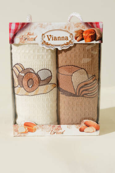 Ekmek Nakışlı Waffle Mutfak Havlusu 2’li Set Asorti 1 - HAVLU TAKIMLARI