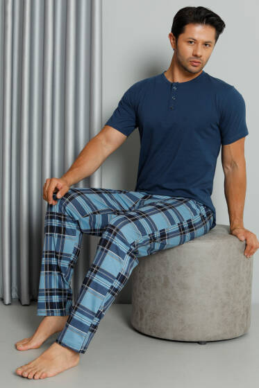 Ekose Baskılı Düğmeli Kısa Kol Pijama Takım Parlement - Pijama