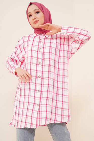Ekose Desen Ayrobin Gömlek Fuşya - Gömlek