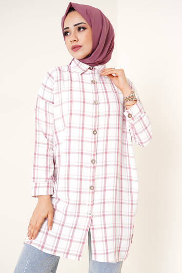 Ekose Desen Ayrobin Gömlek Gül Kurusu - Gömlek