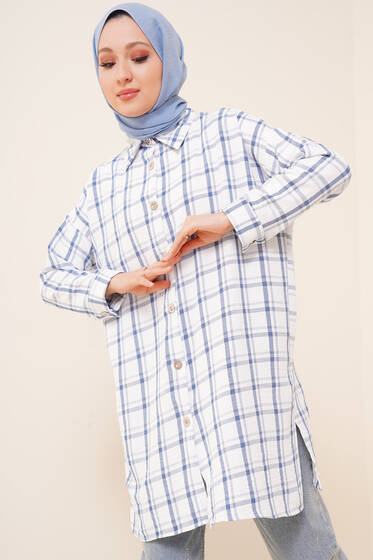Ekose Desen Ayrobin Gömlek İndigo - Gömlek