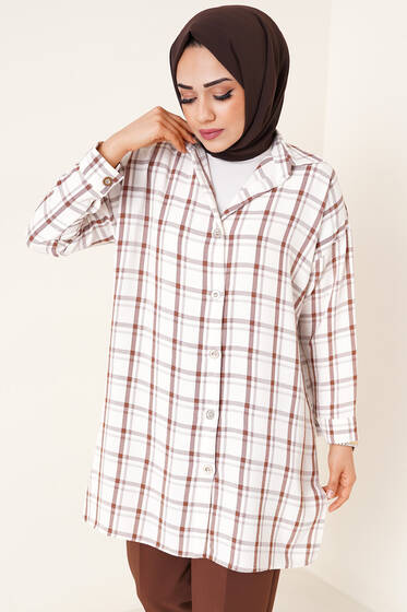 Ekose Desen Ayrobin Gömlek Kahve - Gömlek