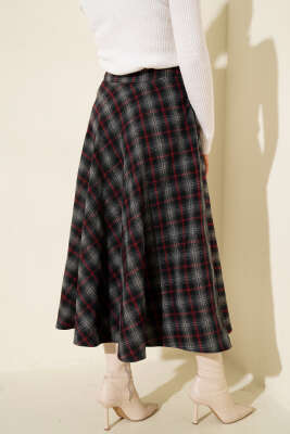 Ekose Desen Cepli Kaşe Etek Bordo Çizgili - Günün Seçilenleri