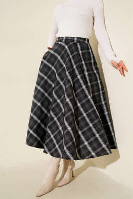 Ekose Desen Cepli Kaşe Etek Füme