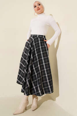 Ekose Desen Cepli Kaşe Etek Füme - Günün Seçilenleri