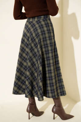 Ekose Desen Cepli Kaşe Etek Haki Lacivert - Günün Seçilenleri