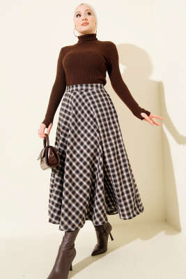 Ekose Desen Cepli Kaşe Etek Kahve - Günün Seçilenleri