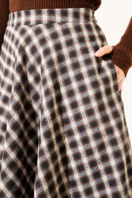 Ekose Desen Cepli Kaşe Etek Kahve - Günün Seçilenleri