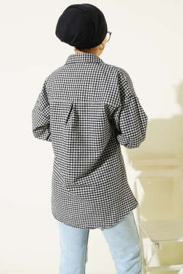 Ekose Desen Taşlı Gömlek Beyaz - Gömlek