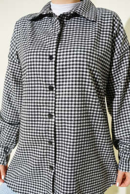 Ekose Desen Taşlı Gömlek Beyaz - Gömlek