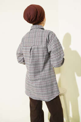 Ekose Desen Taşlı Gömlek Gri - Gömlek