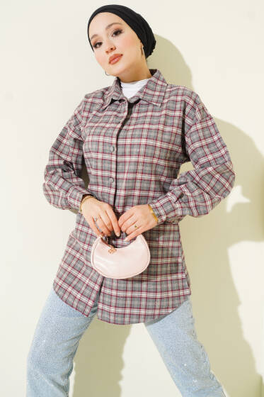 Ekose Desen Taşlı Gömlek Kayrak Grisi - Gömlek