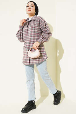 Ekose Desen Taşlı Gömlek Kayrak Grisi - Gömlek