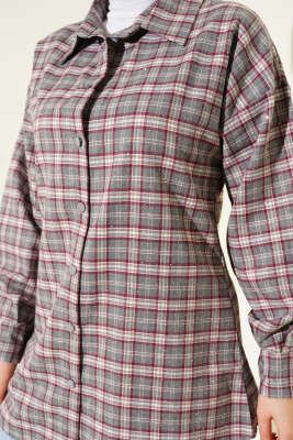 Ekose Desen Taşlı Gömlek Kayrak Grisi - Gömlek