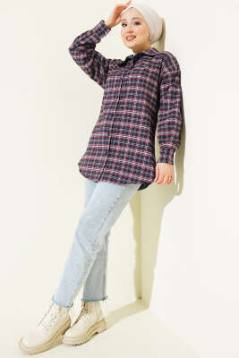 Ekose Desen Taşlı Gömlek Lacivert - Gömlek