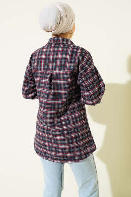 Ekose Desen Taşlı Gömlek Lacivert - Gömlek