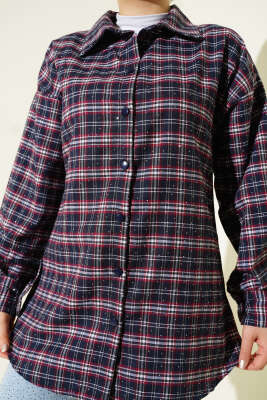 Ekose Desen Taşlı Gömlek Lacivert - Gömlek