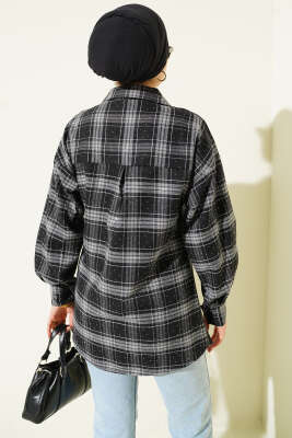 Ekose Desen Taşlı Gömlek Siyah - Gömlek