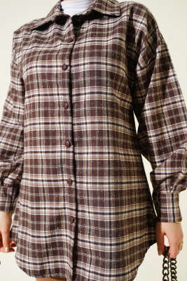 Ekose Desen Taşlı Gömlek Toprak - Gömlek