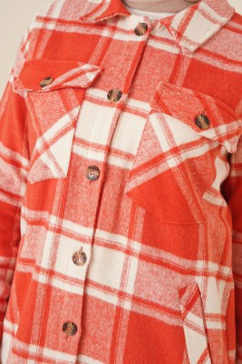 Ekose Desen Uzun Tunik Oranj - Tunik