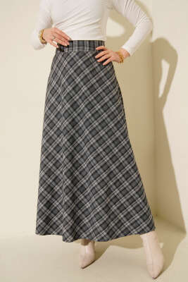 Ekose Desenli Çan Etek Füme - ELİVA