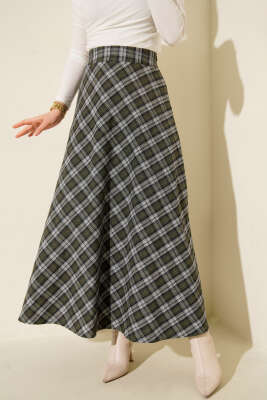 Ekose Desenli Çan Etek Haki - ELİVA