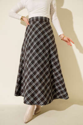 Ekose Desenli Çan Etek Kahve - ELİVA