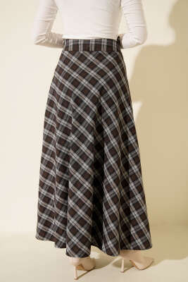 Ekose Desenli Çan Etek Kahve - Etek