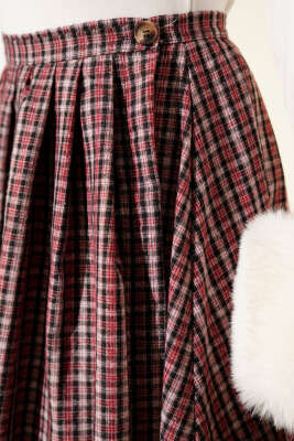 Ekose Desenli Düğmeli Kloş Etek Bordo - Etek