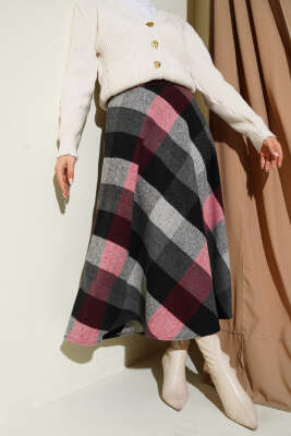 Ekose Desenli Fermuarlı Kaşe Etek Antrasit - CNR TEKSTİL